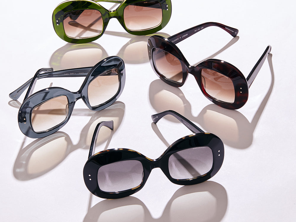 a collection of large oversized sunglasses shot on a white background