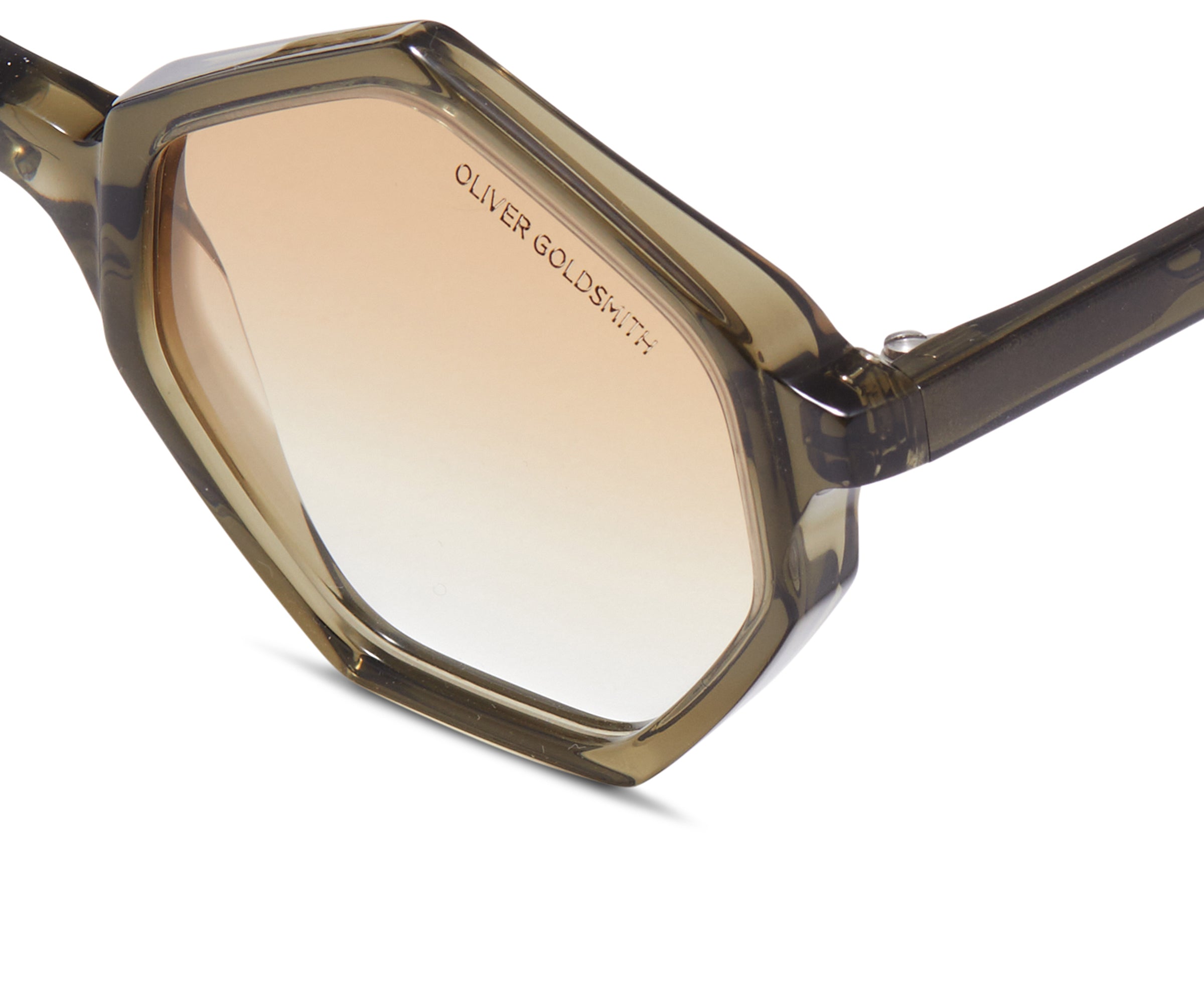 Close Up view of Dark Olive Hexagon Sunglasses nopadding