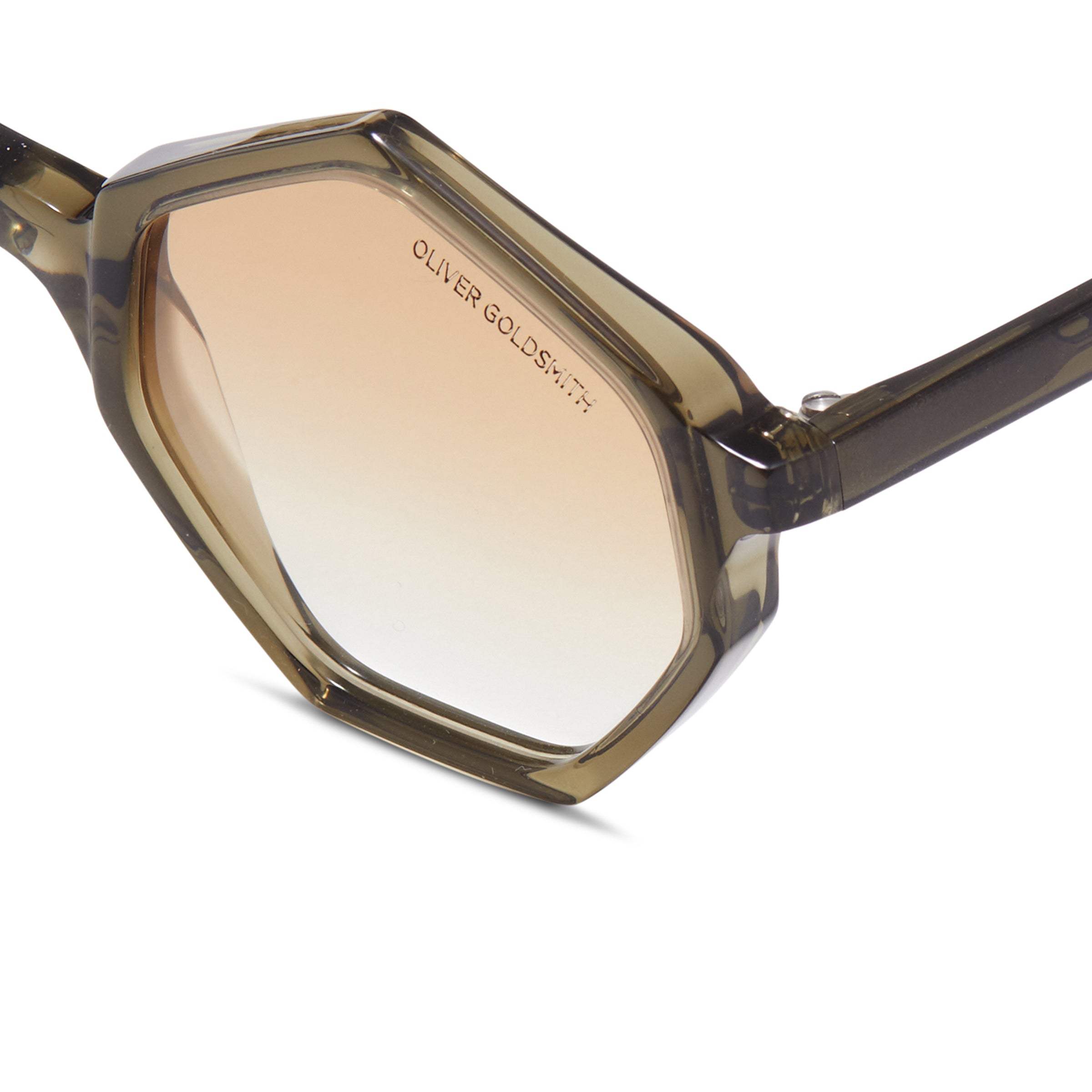 Close Up view of Dark Olive Hexagon Sunglasses nopadding