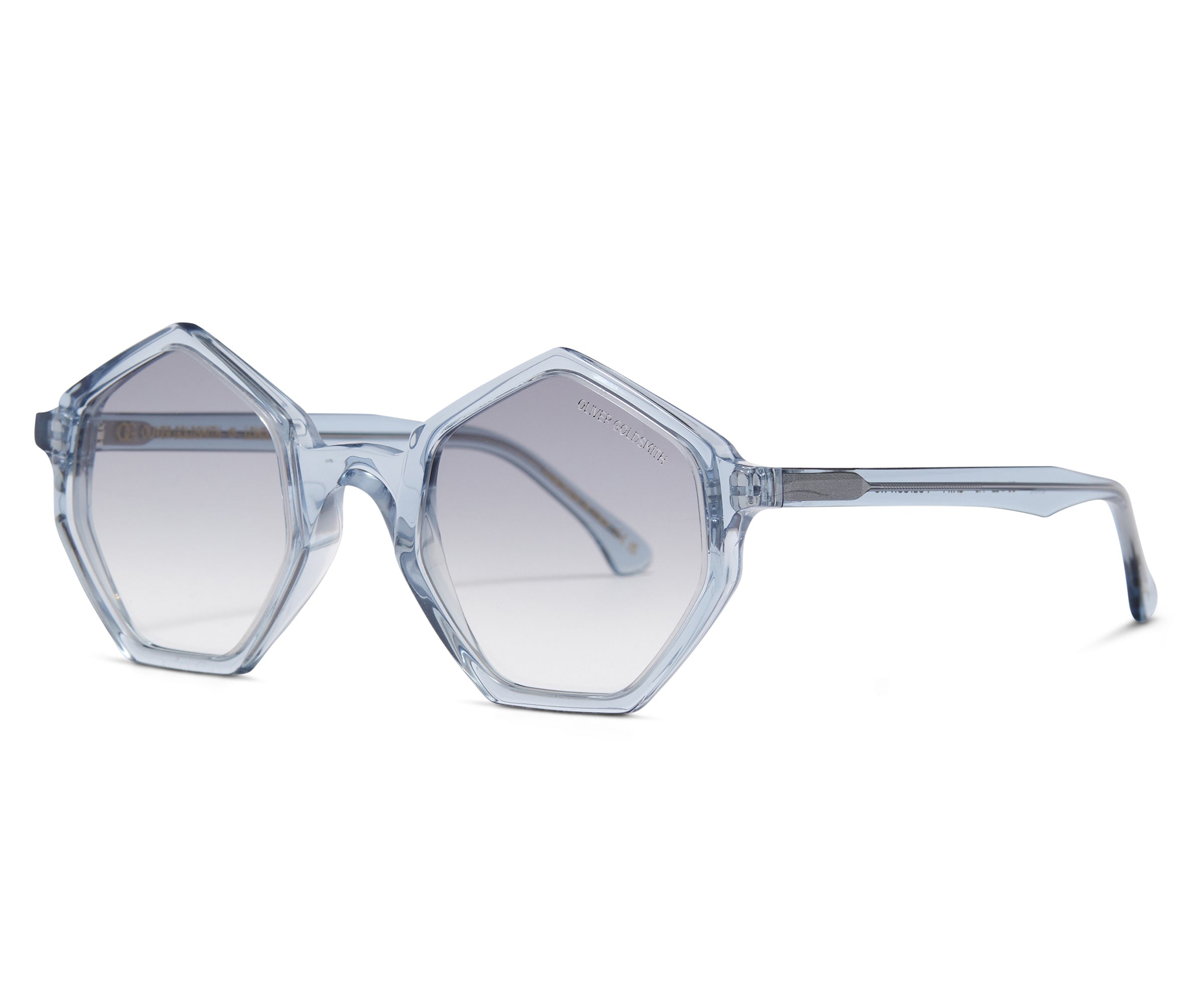 Side View of Light Blue Hexagon Sunglasses with light Lens Tint