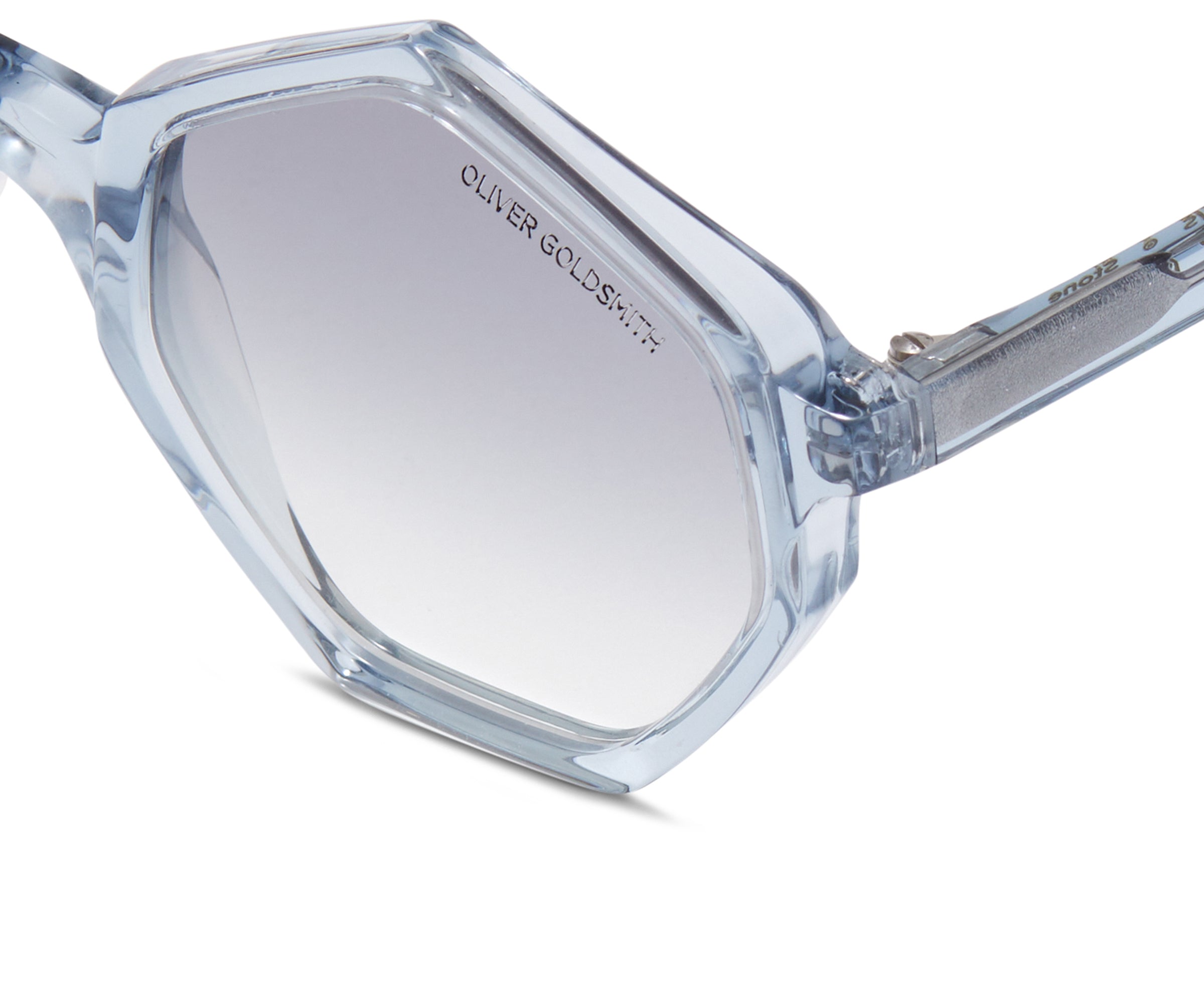 Close Up View of Light Blue Hexagon Sunglasses with light Lens Tint nopadding