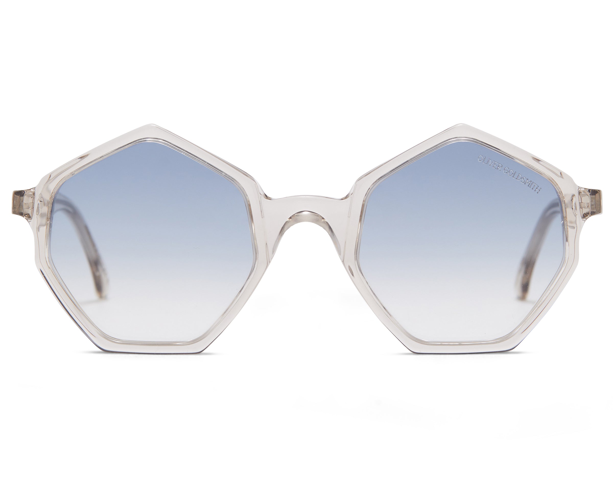 Transparent Framed Hexagon Sunglasses with light blue lens Tint