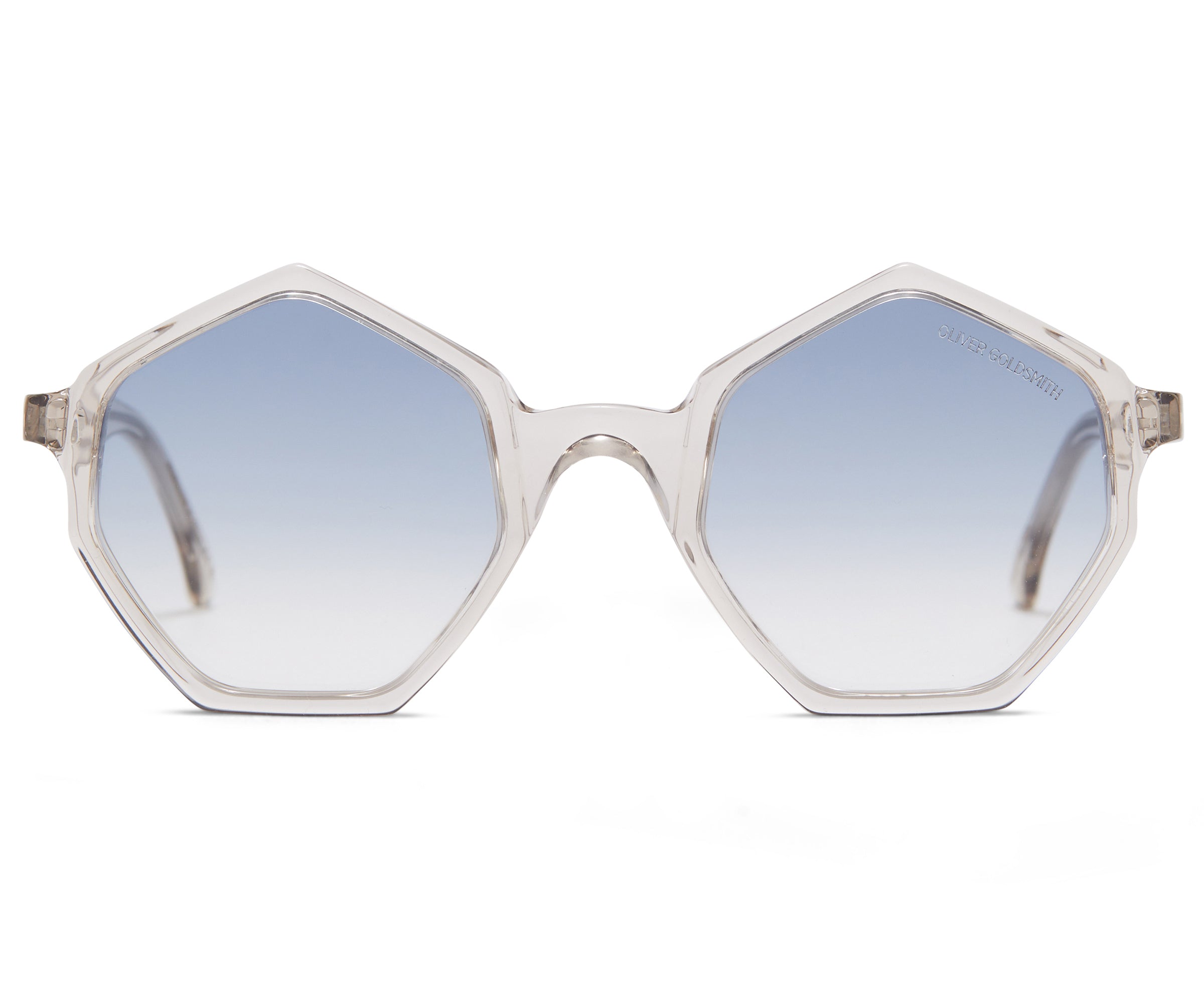 Transparent Framed Hexagon Sunglasses with light blue lens Tint