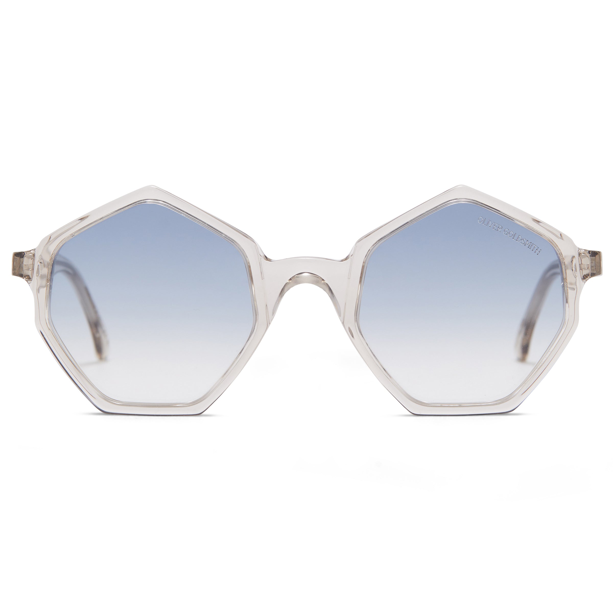 Transparent Framed Hexagon Sunglasses with light blue lens Tint