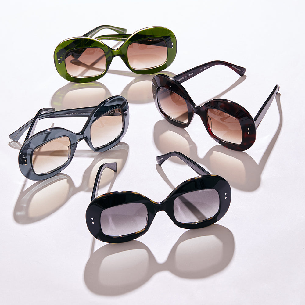 a collection of large oversized sunglasses shot on a white background